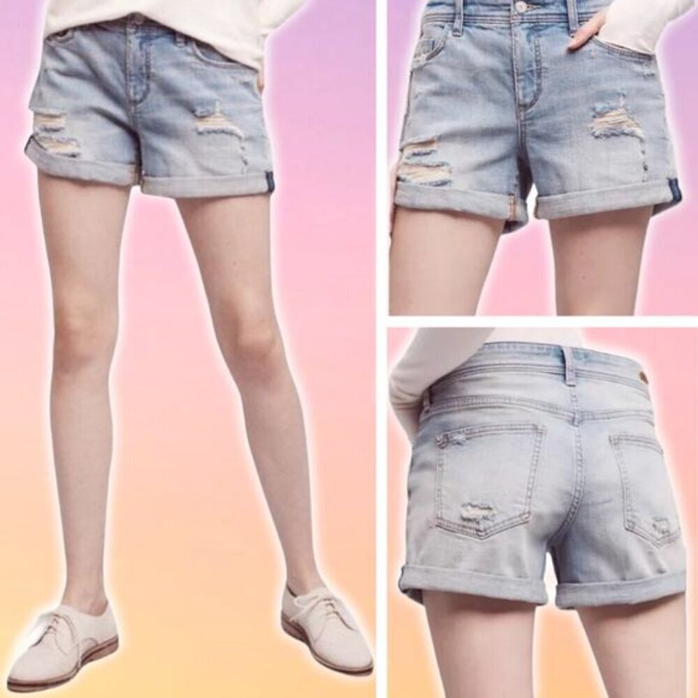 PILCRO AND THE LETTERPRESS Anthropologie Hyphen Denim Roll-Up Shorts Sz 25